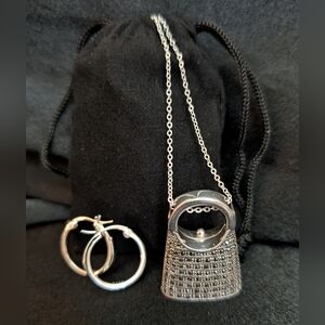 #86. Sterling & Marquesite Necklace & Sterling Hoop Earrings